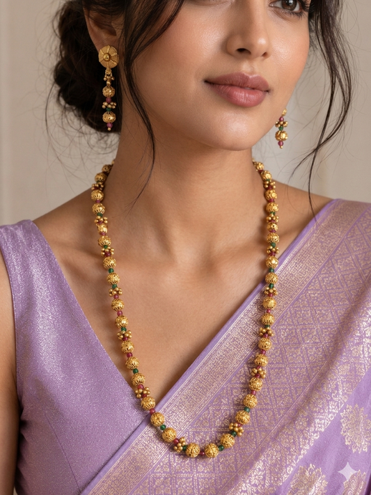 Antique Gold ruby green Bead Chain