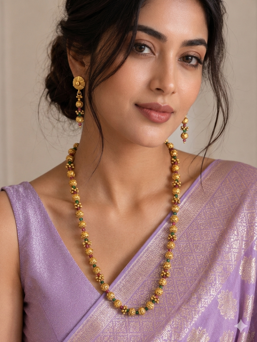 Antique Gold ruby green Bead Chain
