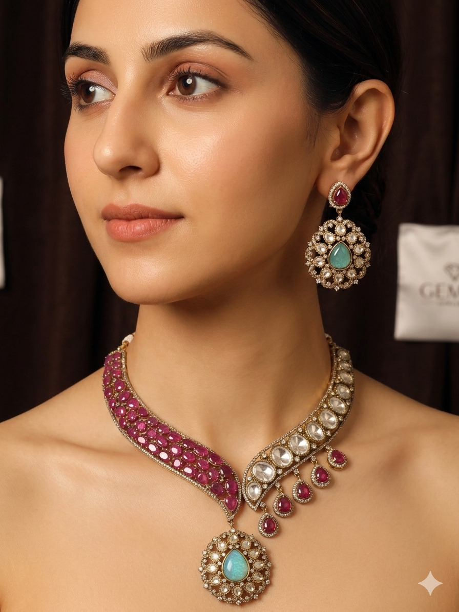 Royal Ruby & Mint Polki Necklace Set