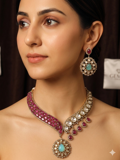 Royal Ruby & Mint Polki Necklace Set