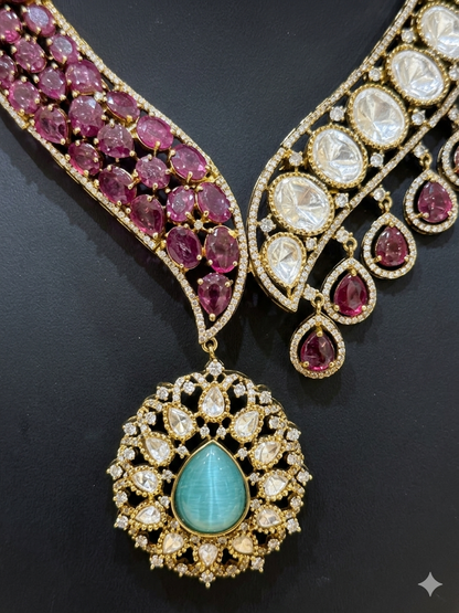 Royal Ruby & Mint Polki Necklace Set